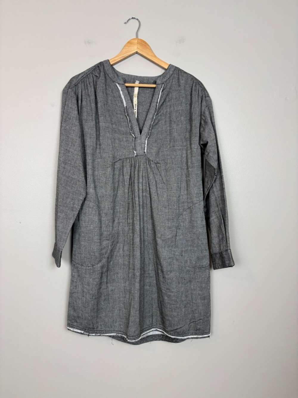Uncle Frank Dress Womens XS Gray Oversized Raw Edge Detailing Lagenlook Festival